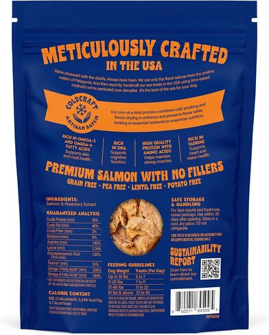 Finfare Freeze Dried Salmon Skin Treats for Dogs, Protein & Omega-3s, Grain Free Salmon Dog Training Treats, Crafted in USA, Bites - 2oz in Saudi Arabia