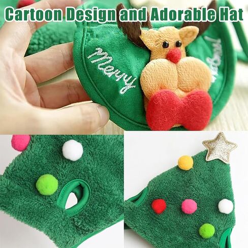 Adorable Christmas Tree Pom-Pom Hat for Small Dogs Cats, Cute Christmas Tree Pom-Pom Hat and Rudolph Reindeer Bib Set, Adjustable Straps, Comfortable Soft, for Holiday Photo/Gathering/Party (SetB,M) in Saudi Arabia