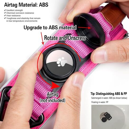 طوق كلب AirTag، طوق كلب تكتيكي عسكري مقاوم للماء بعرض 2 بوصة مع حامل AirTag، مقبض جلدي وإبزيم معدني، عاكس، مبطن، أطواق كلب نايلون شديدة التحمل للكلاب الكبيرة (وردي فاقع، L) in Saudi Arabia