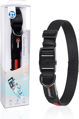 Dogness LED Dog Collar, Light Up Dog Collar for Night Walking, USB Rechargeable Glow in The Dark Dog Collars for Safety Camping (Medium - Black) in Kuwait