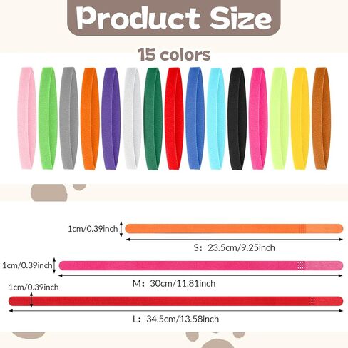 45 Pcs Puppy Whelping Collars, Newborn Pet Collar, 3 Sizes Adjustable Puppys Collars, Double-Sided Soft Adjustable ID Bands Puppy ID Collar for Newborn Pet Dog Cat 15 Colors (S/M/L in Saudi Arabia
