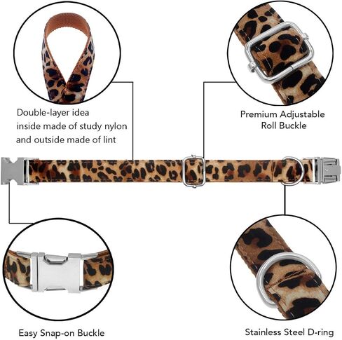 Dog Collar with Bow, Cotton & Webbing, Detachable Bowtie Dog Collar, Adjustable Dog Collars and Leash for Small Medium Large Dogs (Medium, Leopard Print) in Kuwait