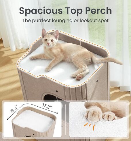 Made4Pets Cat House for Indoor Use, 2-Storey Cube Bed Cave, Covered Hideaway Condo with Scratch-Resistant Felt, Foldable Easy-to-Clean Design for Multi-Cat Homes, Grey in Saudi Arabia