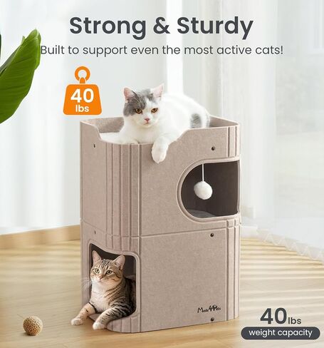 Made4Pets Cat House for Indoor Use, 2-Storey Cube Bed Cave, Covered Hideaway Condo with Scratch-Resistant Felt, Foldable Easy-to-Clean Design for Multi-Cat Homes, Grey in Saudi Arabia