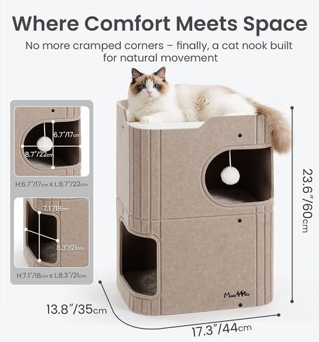Made4Pets Cat House for Indoor Use, 2-Storey Cube Bed Cave, Covered Hideaway Condo with Scratch-Resistant Felt, Foldable Easy-to-Clean Design for Multi-Cat Homes, Grey in Saudi Arabia