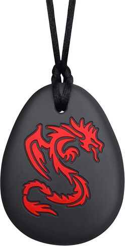 Munchables Dragon Sensory Chew Necklace for Adults or Kids - Chewy Fidget Stim Toy Jewelry for Boys and Girls (Navy/Black) in Saudi Arabia