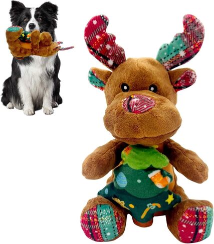 Christmas Dog Toys Squeaky Reindeer Dog Toys with Cute Xmas Tree Interactive Durable Plush Toys for Puppies, Small, Middle, Large Dogs Teething, Training & Chewing in Saudi Arabia