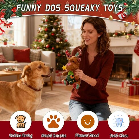 Christmas Dog Toys Squeaky Reindeer Dog Toys with Cute Xmas Tree Interactive Durable Plush Toys for Puppies, Small, Middle, Large Dogs Teething, Training & Chewing in Saudi Arabia