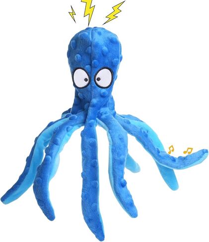 Plush Octopus Dog Toy with Squeaker, No Stuffing for Safety, Soft and Durable Dual-Layer Fabric, Suitable for Small to Large Dogs (Blue) in Saudi Arabia