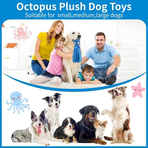 Plush Octopus Dog Toy with Squeaker, No Stuffing for Safety, Soft and Durable Dual-Layer Fabric, Suitable for Small to Large Dogs (Blue) in Saudi Arabia