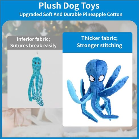 Plush Octopus Dog Toy with Squeaker, No Stuffing for Safety, Soft and Durable Dual-Layer Fabric, Suitable for Small to Large Dogs (Blue) in Saudi Arabia