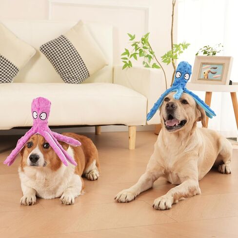 Plush Octopus Dog Toy with Squeaker, No Stuffing for Safety, Soft and Durable Dual-Layer Fabric, Suitable for Small to Large Dogs (Blue) in Saudi Arabia
