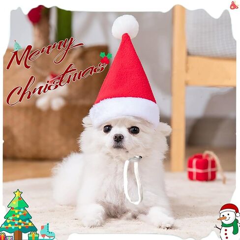 Dog Christmas Hat, Pet Santa Party Costume Supplies Adjustable Soft Plush Hat for Dog Cat in Saudi Arabia
