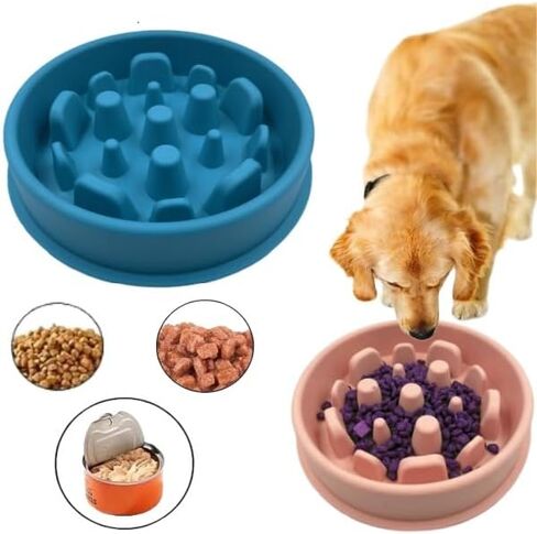 Silicone Slow Feeder Dog Cat Bowl, Interactive Puzzle Toy for Food Training, Pink Color, Prevents Overeating, Keeps Pets Busy, Ideal for Dogs and Cats in Saudi Arabia