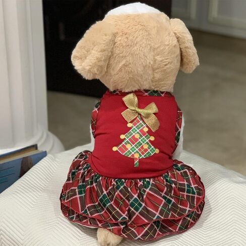 Tangpan Gold Bow-Knot Pet Christmas Dress Outfit Dog Santa Plaid Skirt Puppy Costume Cat Apparel (Large) in Saudi Arabia