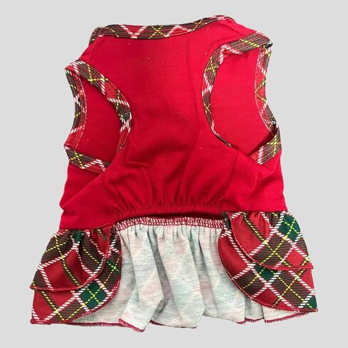 Tangpan Gold Bow-Knot Pet Christmas Dress Outfit Dog Santa Plaid Skirt Puppy Costume Cat Apparel (Large) in Saudi Arabia