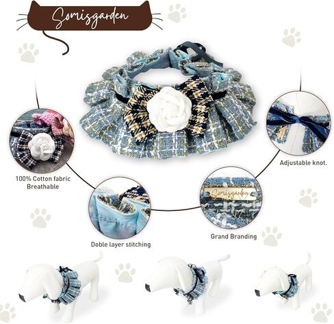 طوق تويد مكشكش، عصابات عيد الميلاد للكلاب والقطط، وشاح للحيوانات الأليفة كهدية عيد ميلاد، زي عطلة من القماش المتين الفاخر للكلاب الصغيرة والمتوسطة والكبيرة (أزرق وصغير) (وردي، كبير) in Kuwait