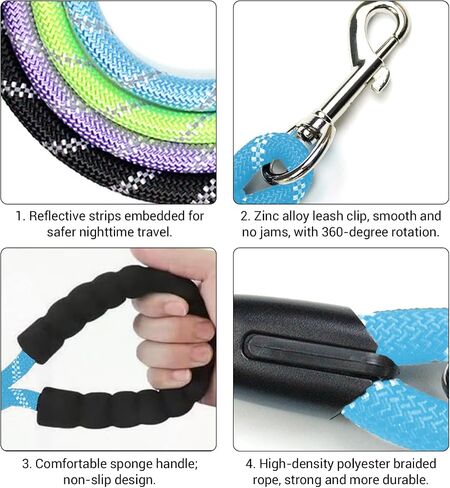 Breathable Summer Dog Leash - Reflective Foam-Padded Lead with High-Tenacity Polyester, Non-Slip Grip for Day & Night Safety, Black in Saudi Arabia