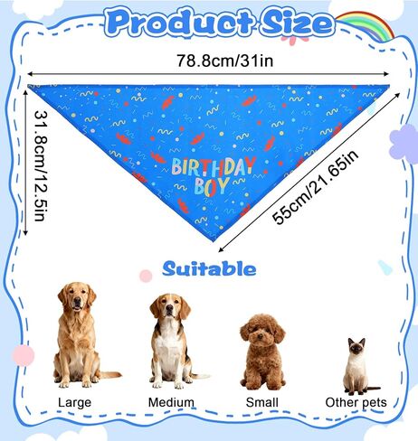 Birthday Dog Bandana, 31 * 12.5 Inch Birthday Boy Dog Bandana Printed Triangle Scarf, for Puppy Large Medium Dogs Party Supplies in Kuwait