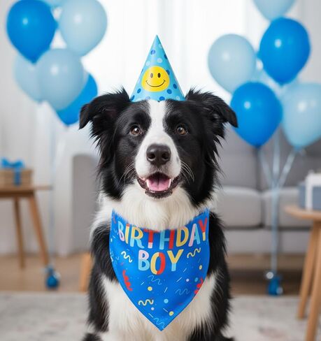 Birthday Dog Bandana, 31 * 12.5 Inch Birthday Boy Dog Bandana Printed Triangle Scarf, for Puppy Large Medium Dogs Party Supplies in Kuwait