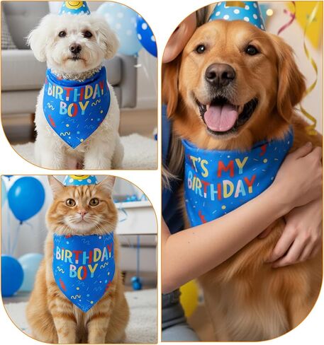 Birthday Dog Bandana, 31 * 12.5 Inch Birthday Boy Dog Bandana Printed Triangle Scarf, for Puppy Large Medium Dogs Party Supplies in Kuwait