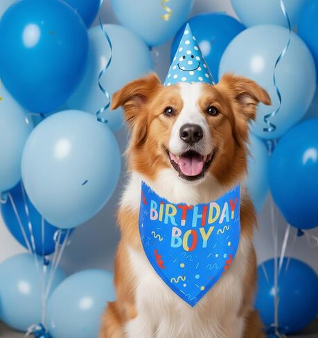 Birthday Dog Bandana, 31 * 12.5 Inch Birthday Boy Dog Bandana Printed Triangle Scarf, for Puppy Large Medium Dogs Party Supplies in Kuwait