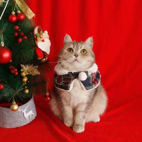 Christmas Pet Cape Warm Scarf for Winter - No Bell Design, Adjustable 12-14 Inch Festive Puppy Kitten Cloak for Extra Dogs & Cats, Lightweight Holiday Costume for Photos & Parties in Saudi Arabia