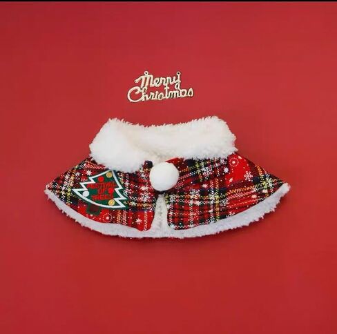 Christmas Pet Cape Warm Scarf for Winter - No Bell Design, Adjustable 12-14 Inch Festive Puppy Kitten Cloak for Extra Dogs & Cats, Lightweight Holiday Costume for Photos & Parties in Saudi Arabia
