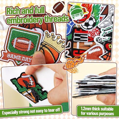 Meneng Iron On Football Mama Patches: 32PCS Embroidered Football Bow Cheer Patch for Mom & Kids - Energetic Football DIY Crafts for Clothing Hats Backpacks Jerseys Jeans in Saudi Arabia