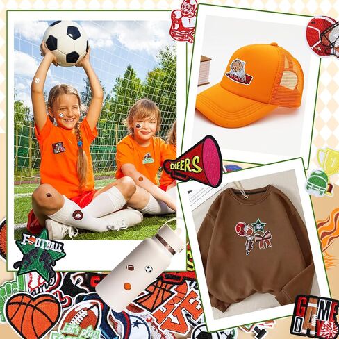 Meneng Iron On Football Mama Patches: 32PCS Embroidered Football Bow Cheer Patch for Mom & Kids - Energetic Football DIY Crafts for Clothing Hats Backpacks Jerseys Jeans in Saudi Arabia