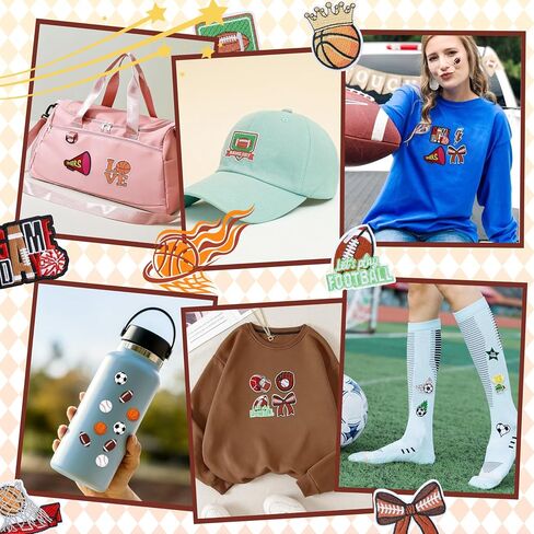 Meneng Iron On Football Mama Patches: 32PCS Embroidered Football Bow Cheer Patch for Mom & Kids - Energetic Football DIY Crafts for Clothing Hats Backpacks Jerseys Jeans in Saudi Arabia