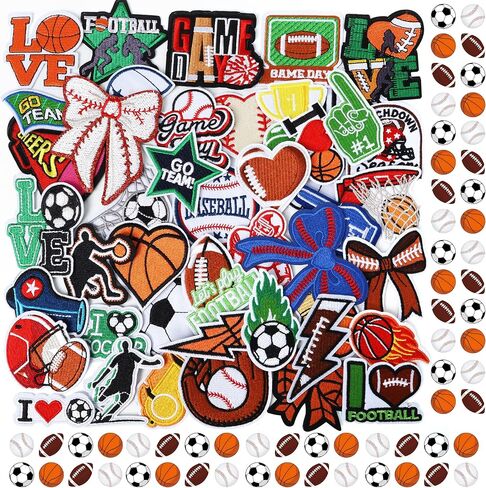 Meneng Iron On Football Mama Patches: 32PCS Embroidered Football Bow Cheer Patch for Mom & Kids - Energetic Football DIY Crafts for Clothing Hats Backpacks Jerseys Jeans in Saudi Arabia