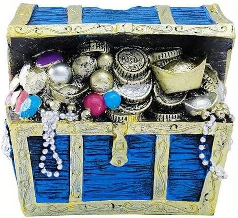Aquarium Treasure Chest Ornament Resin Hollow Harmless Decorative Compact Treasure Chest Hideaway Blue for Fish Tank Landscape in Saudi Arabia