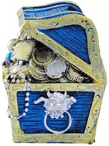 Aquarium Treasure Chest Ornament Resin Hollow Harmless Decorative Compact Treasure Chest Hideaway Blue for Fish Tank Landscape in Saudi Arabia