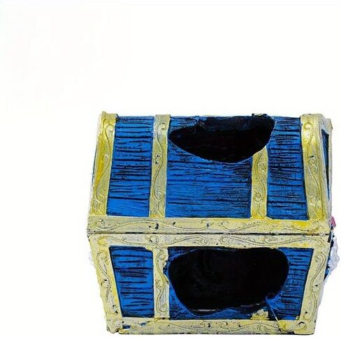 Aquarium Treasure Chest Ornament Resin Hollow Harmless Decorative Compact Treasure Chest Hideaway Blue for Fish Tank Landscape in Saudi Arabia