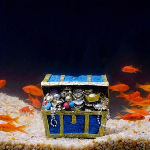 Aquarium Treasure Chest Ornament Resin Hollow Harmless Decorative Compact Treasure Chest Hideaway Blue for Fish Tank Landscape in Saudi Arabia