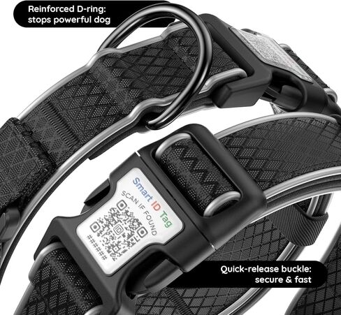 طوق AirTag للكلاب مع معرف رمز QR وحامل مقاوم للماء - طوق أكسفورد مبطن ومتين وعاكس متوافق مع Apple AirTags للكلاب الكبيرة (أزرق، L) in Saudi Arabia