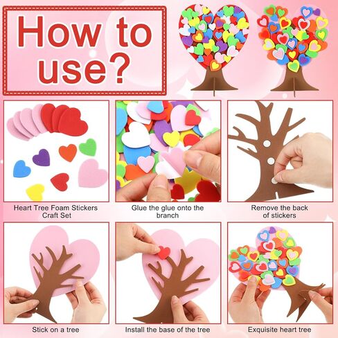 Hungdao 20 Sets 3D Love Heart Tree Foam Stickers Craft Set DIY Valentine's Day Foam Tree of Heart Self Adhesive for Kids Family Activity Art Project Wedding Valentines Mother's Day (Multicolor) in Saudi Arabia