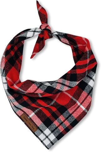 Sammy's Sew Shop Montana Plaid Dog Bandana - منقوش باللون الأحمر والأسود والأبيض، ربطة خلفية، قماش فلانيل فاخر، تصميم فريد، مصنوع يدويًا في الولايات المتحدة الأمريكية، مقاس متوسط in Kuwait