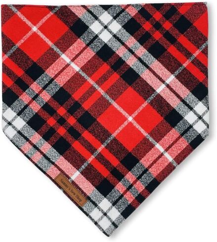 Sammy's Sew Shop Montana Plaid Dog Bandana - منقوش باللون الأحمر والأسود والأبيض، ربطة خلفية، قماش فلانيل فاخر، تصميم فريد، مصنوع يدويًا في الولايات المتحدة الأمريكية، مقاس متوسط in Kuwait
