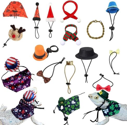 18Pcs Bearded Dragon Festival Costumes, Lizard Hats Clothes at Birthday Halloween Christmas, Festive Costume Accessories Set for Gecko Chameleon Iguana Hamster Ferret Reptile (Boy Set/18 Pcs) in Kuwait