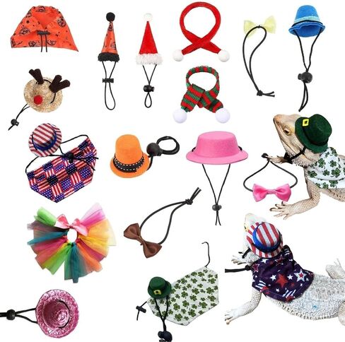 18Pcs Bearded Dragon Festival Costumes, Lizard Hats Clothes at Birthday Halloween Christmas, Festive Costume Accessories Set for Gecko Chameleon Iguana Hamster Ferret Reptile (Boy Set/18 Pcs) in Kuwait
