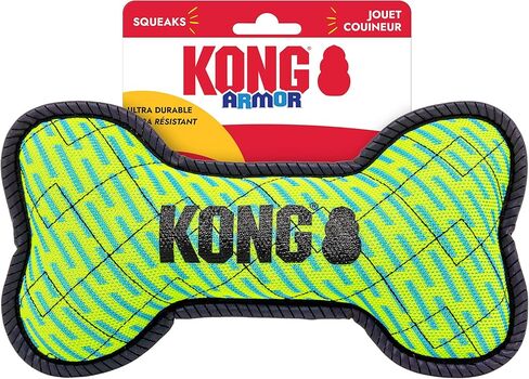 KONG Armor Bone Dog Toy – Medium – Durable Triple-Layered Fabric with Reflective Trim & Squeaker – Assorted Colors – Ideal for Chewing, Fetching & Tugging (Football, Medium) in Saudi Arabia