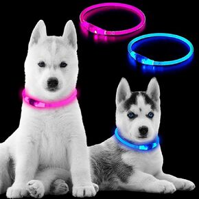(2 Pack) 360 LED Light Up Dog Collar Rechargeable 3 Modes Pet Safety Lights Necklace for Night Walking TPU Reusable Universal Adjustable Cut to Fit Small, Med, Large (2 Pack Red+Green) in Saudi Arabia