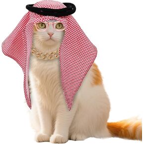 Cute Pet Arab Costume Set Funny Traditional Middle Eastern Pet Head Wrap for Small Cats Dogs Roleplay Festival Outfit Dubai Saudi Desert Costume for Halloween Dress Up Party Cosplay Props in Kuwait