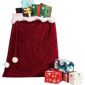 Christmas Velvet Santa Bags with Drawstring Large Santa Christmas Sack Gift Candy Bags Santa Gift Sack for Xmas Playing Santa Present Toy Party Decoration Supply,31 x 27 Inches in Kuwait