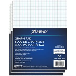 Ampad Evidence Paper Cadyrille Graph Paper ، 500 Sheets ، 4x4 Quad محكم ، 20 رطلاً من الأسهم 8.5 "× 11" ، 50 ورقة لكل لوحة رسم بيانية ، 10 وسادات (22-000) in Kuwait