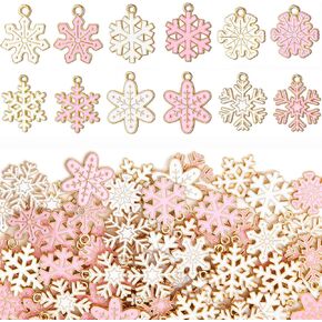 Misdary 100 Pcs Pink Christmas Charms for Jewelry Making Christmas Charms Santa Snowflake Metal Earring Charms Alloy Jewelry Pendants for DIY Holiday Xmas Bracelet Necklace Craft Ornaments Supplies in Kuwait