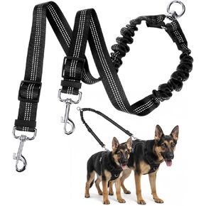 Double Dog Leash for Two Dogs No Tangle Dual Leash Heavy Duty Adjustable Reflective Bungee Retractable Split Multiple Leashes for Walk Fit All Sized Breeds Black in Kuwait
