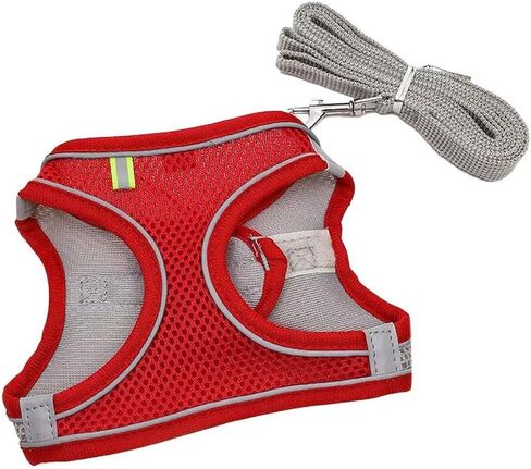 Red Breathable Mesh Pet Harness and Leash Set, Adjustable Soft Vest for Small Dogs/Cats, No - Hair - Sticking, Reflective Strips for Safety in Saudi Arabia